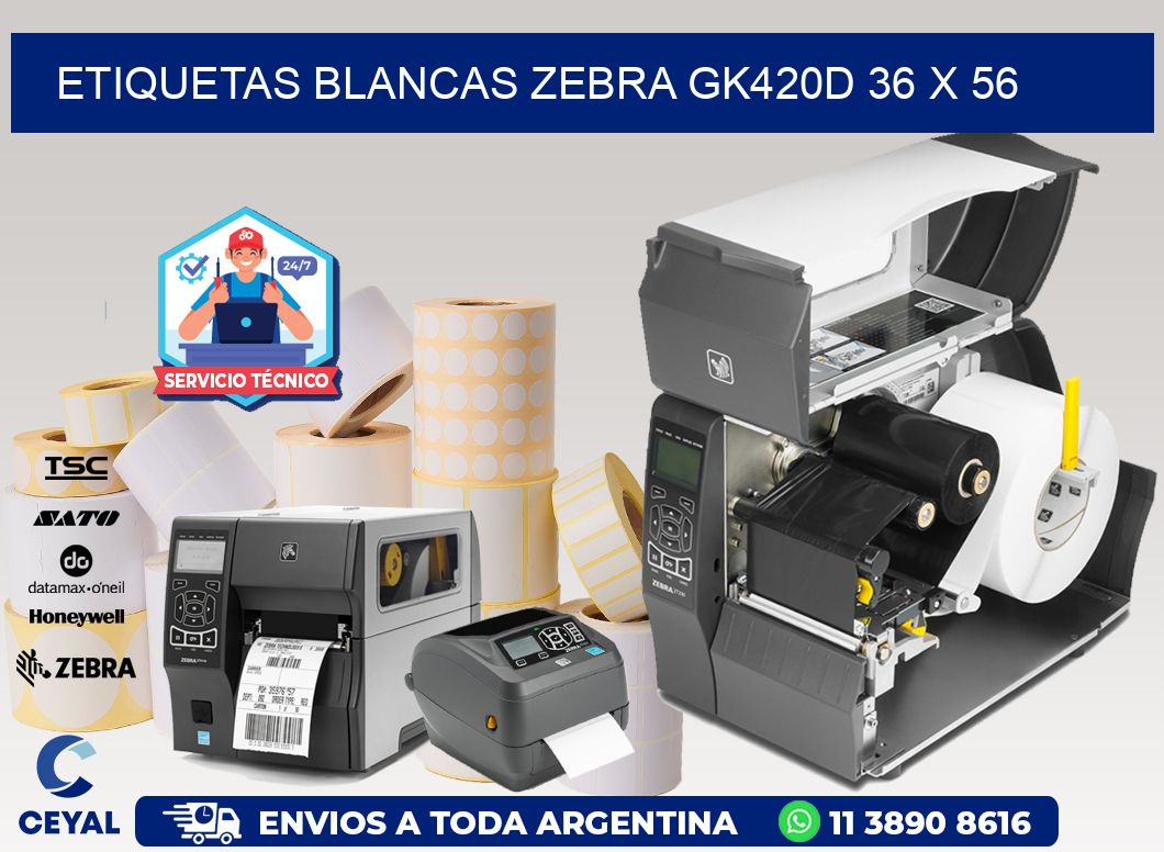 ETIQUETAS BLANCAS ZEBRA GK420D 36 x 56