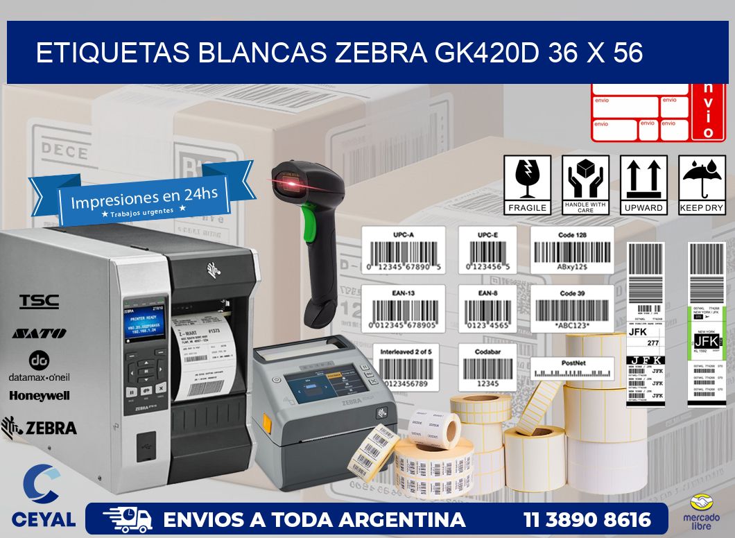 ETIQUETAS BLANCAS ZEBRA GK420D 36 x 56