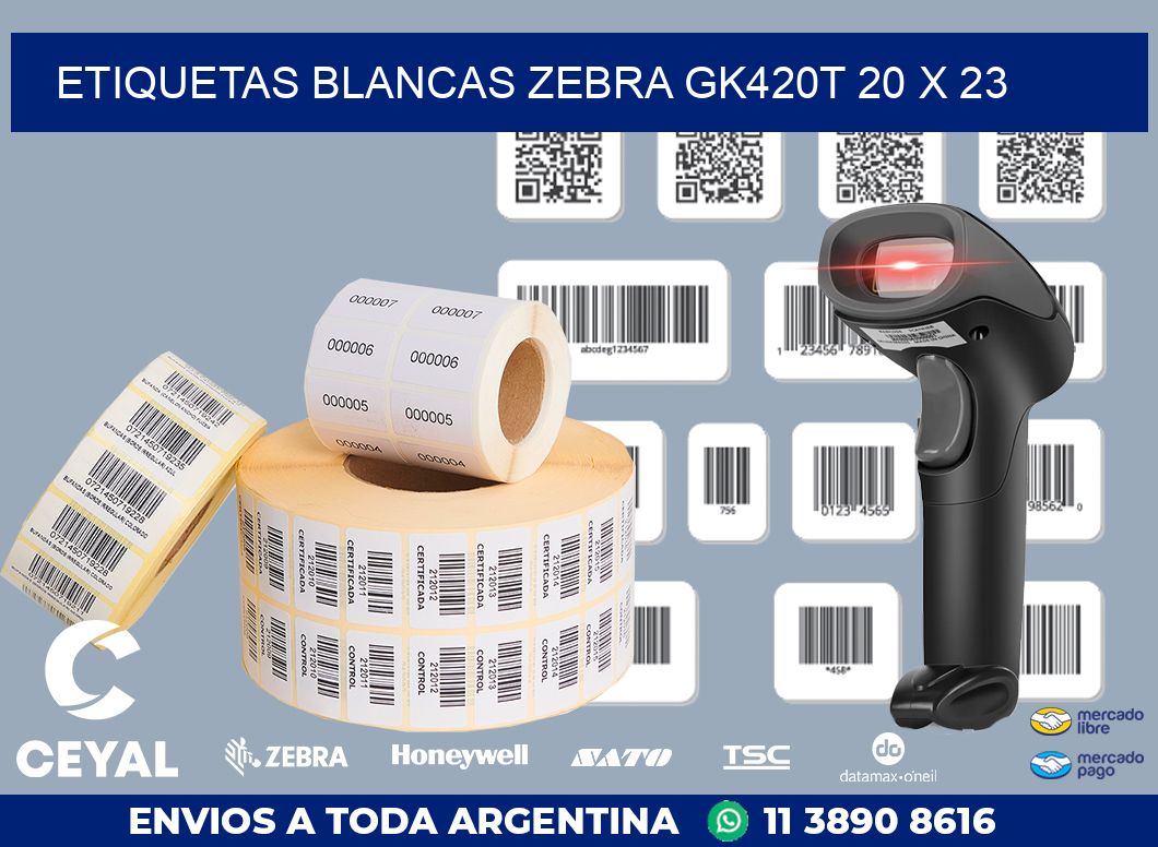ETIQUETAS BLANCAS ZEBRA GK420T 20 x 23