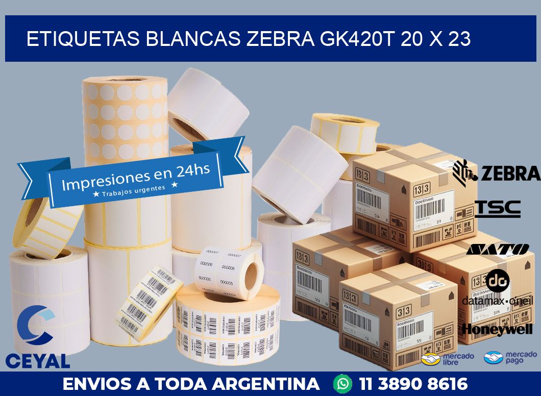 ETIQUETAS BLANCAS ZEBRA GK420T 20 x 23