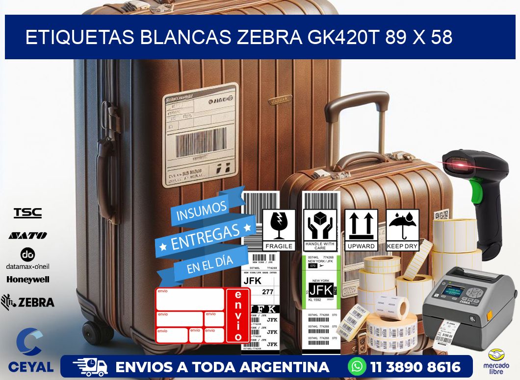 ETIQUETAS BLANCAS ZEBRA GK420T 89 x 58