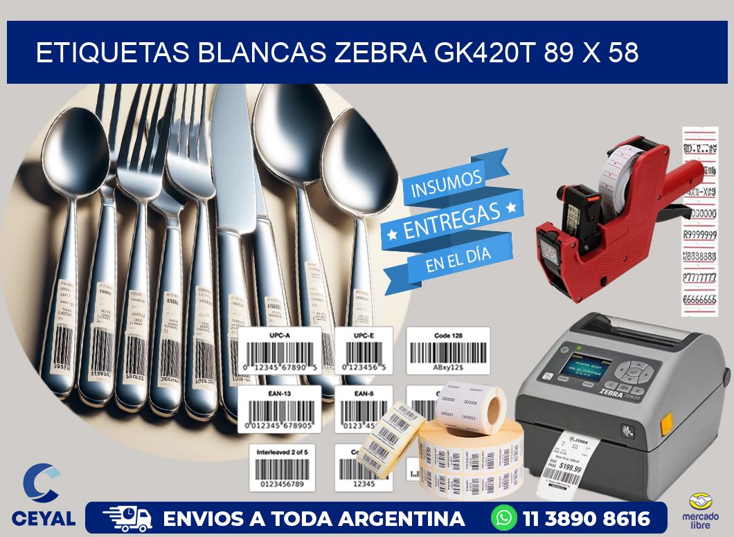 ETIQUETAS BLANCAS ZEBRA GK420T 89 x 58