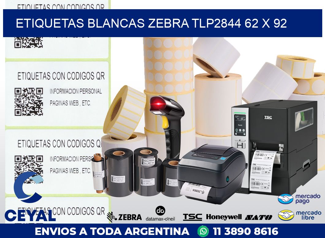 ETIQUETAS BLANCAS ZEBRA TLP2844 62 x 92