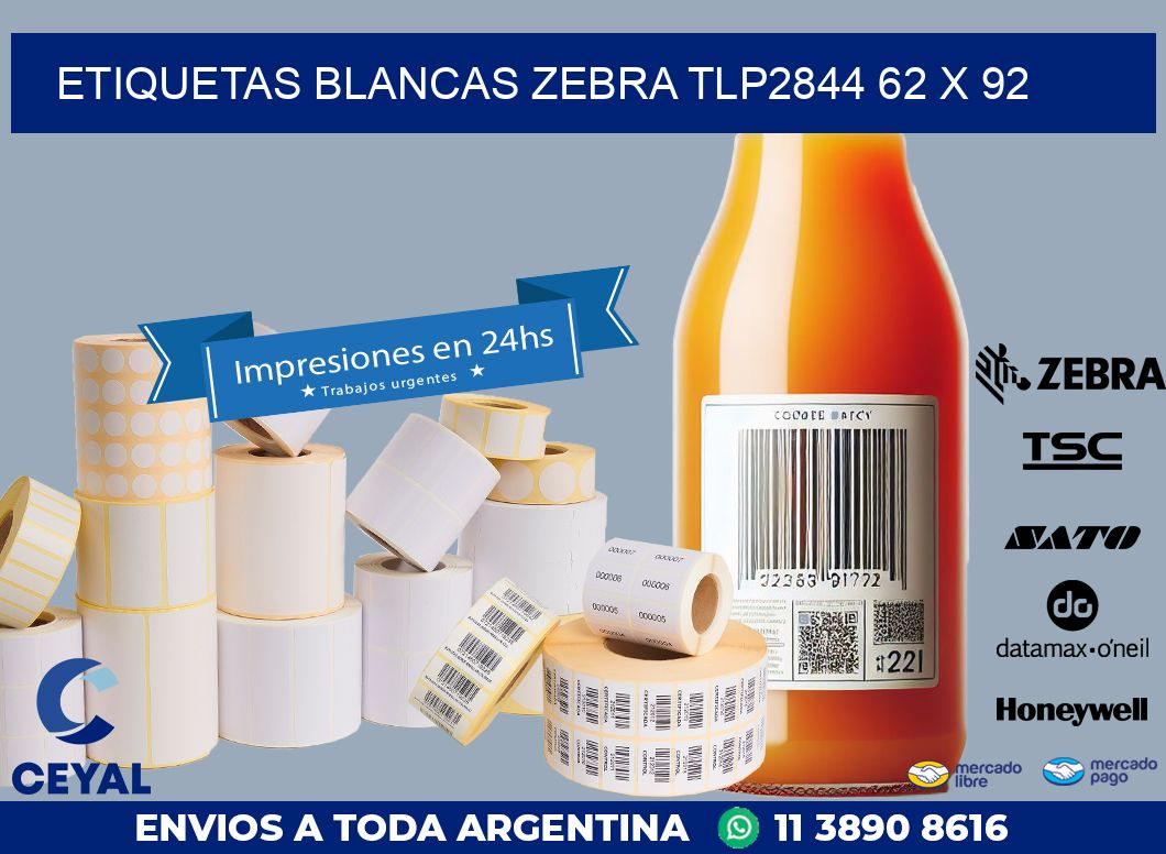 ETIQUETAS BLANCAS ZEBRA TLP2844 62 x 92