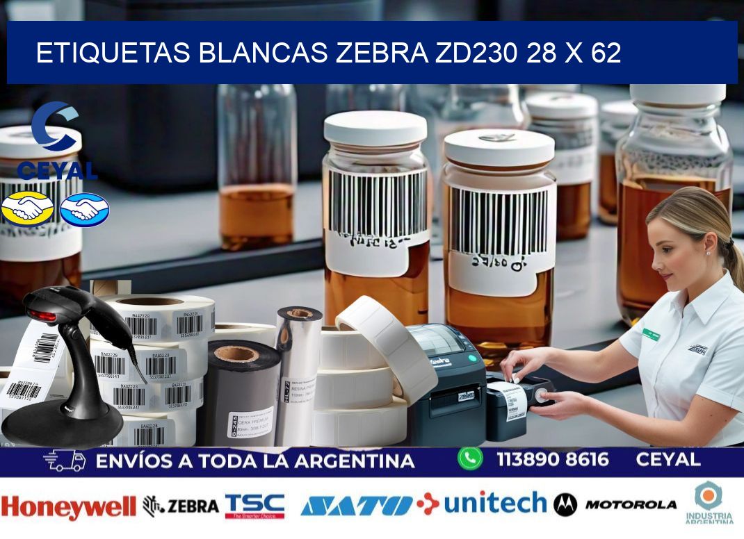 ETIQUETAS BLANCAS ZEBRA ZD230 28 x 62