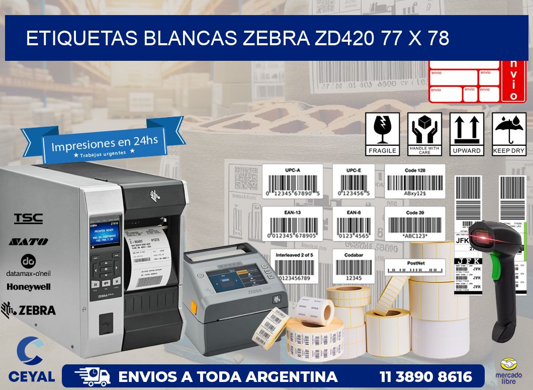 ETIQUETAS BLANCAS ZEBRA ZD420 77 x 78