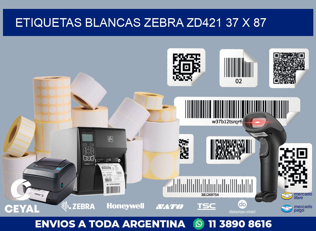 ETIQUETAS BLANCAS ZEBRA ZD421 37 x 87