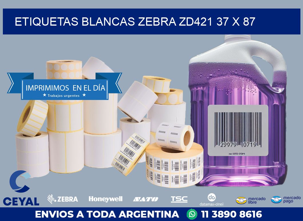ETIQUETAS BLANCAS ZEBRA ZD421 37 x 87
