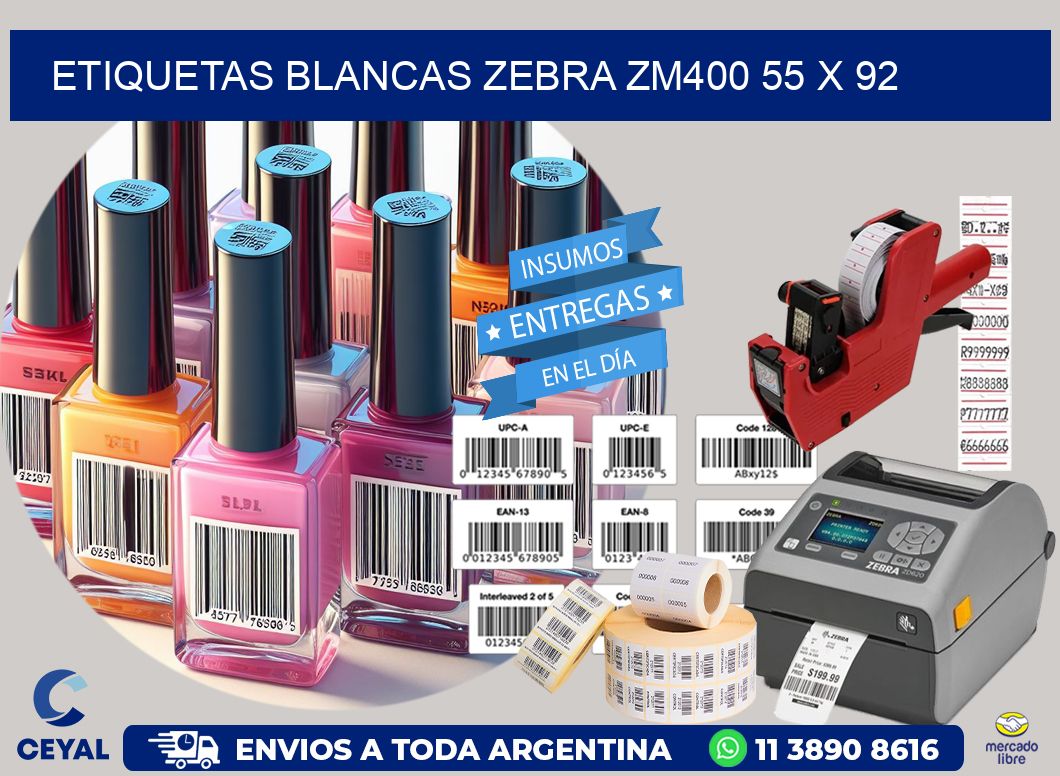 ETIQUETAS BLANCAS ZEBRA ZM400 55 x 92