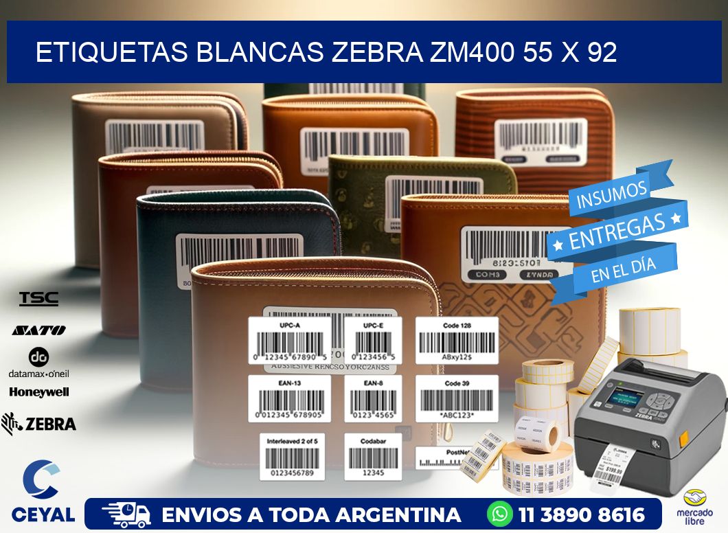 ETIQUETAS BLANCAS ZEBRA ZM400 55 x 92