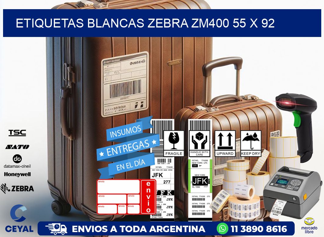 ETIQUETAS BLANCAS ZEBRA ZM400 55 x 92