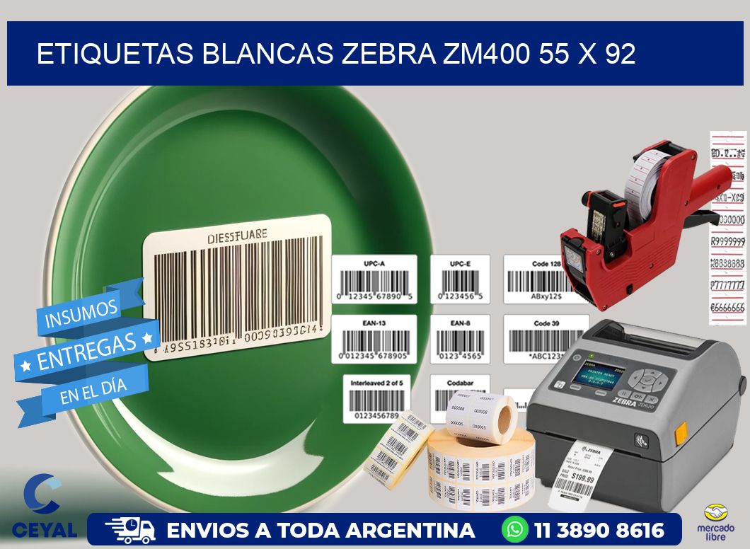 ETIQUETAS BLANCAS ZEBRA ZM400 55 x 92