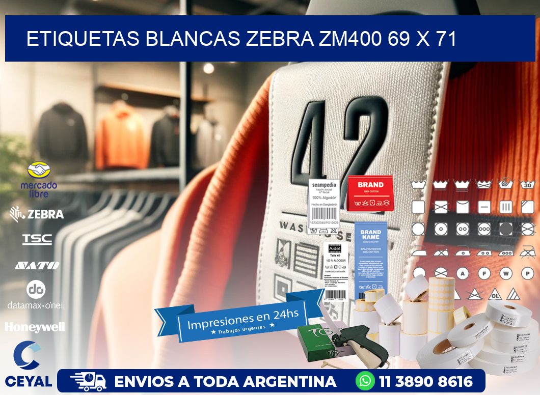 ETIQUETAS BLANCAS ZEBRA ZM400 69 x 71