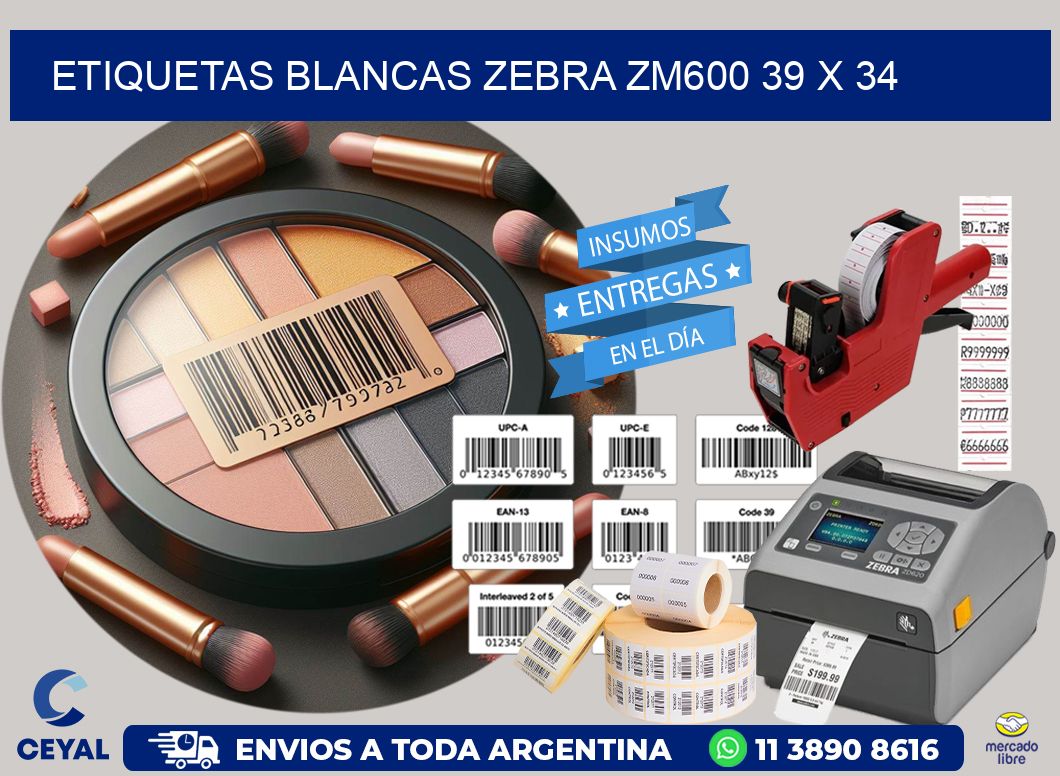 ETIQUETAS BLANCAS ZEBRA ZM600 39 x 34