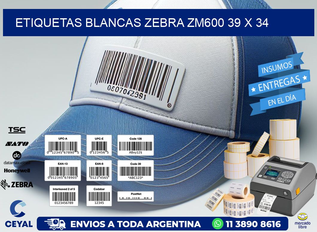ETIQUETAS BLANCAS ZEBRA ZM600 39 x 34