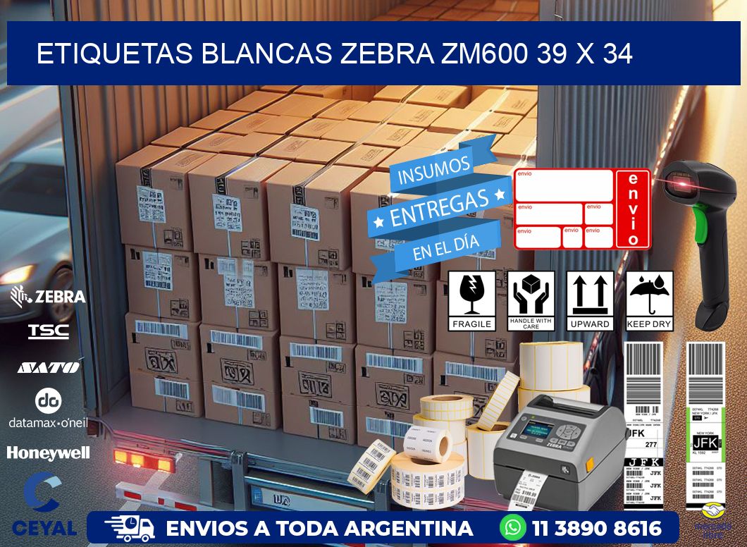 ETIQUETAS BLANCAS ZEBRA ZM600 39 x 34