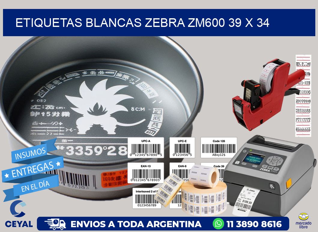 ETIQUETAS BLANCAS ZEBRA ZM600 39 x 34