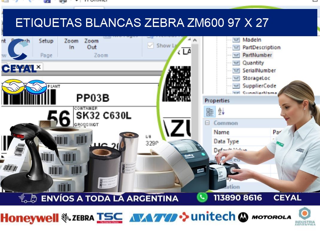 ETIQUETAS BLANCAS ZEBRA ZM600 97 x 27