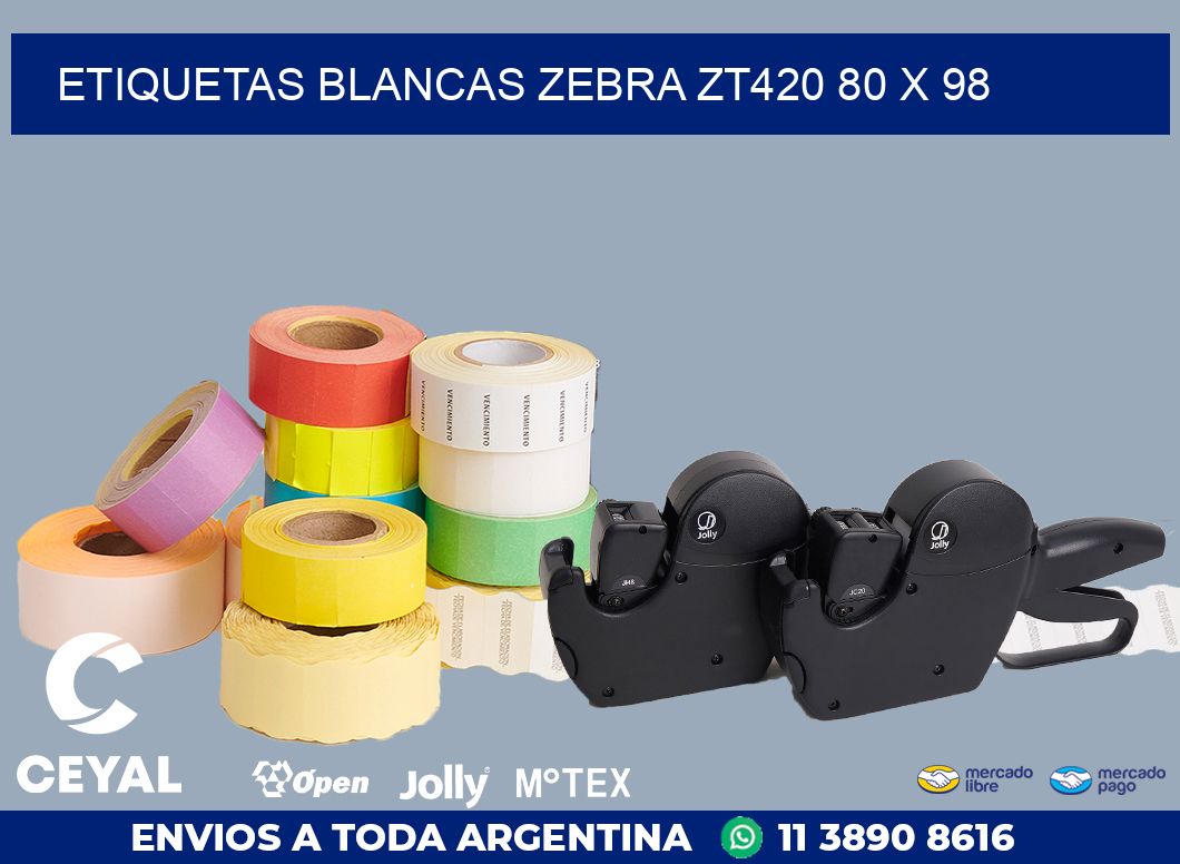 ETIQUETAS BLANCAS ZEBRA ZT420 80 x 98
