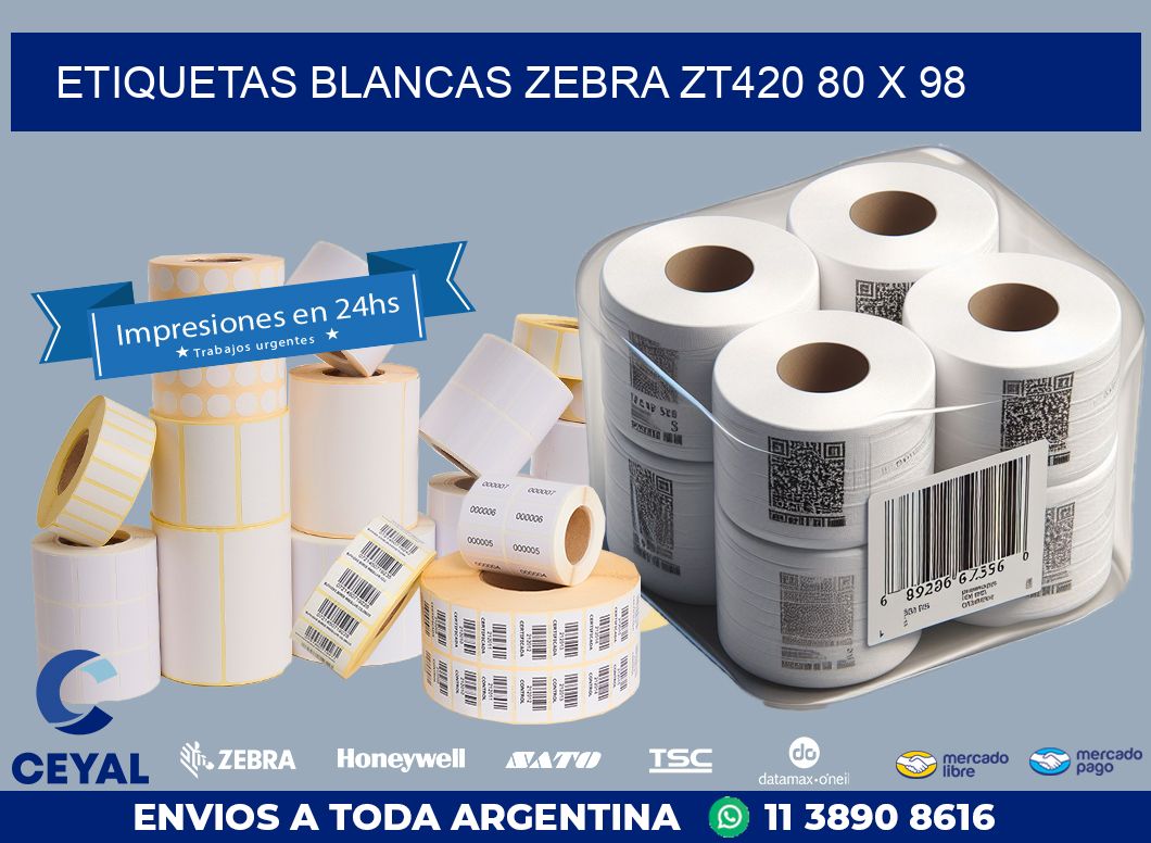 ETIQUETAS BLANCAS ZEBRA ZT420 80 x 98