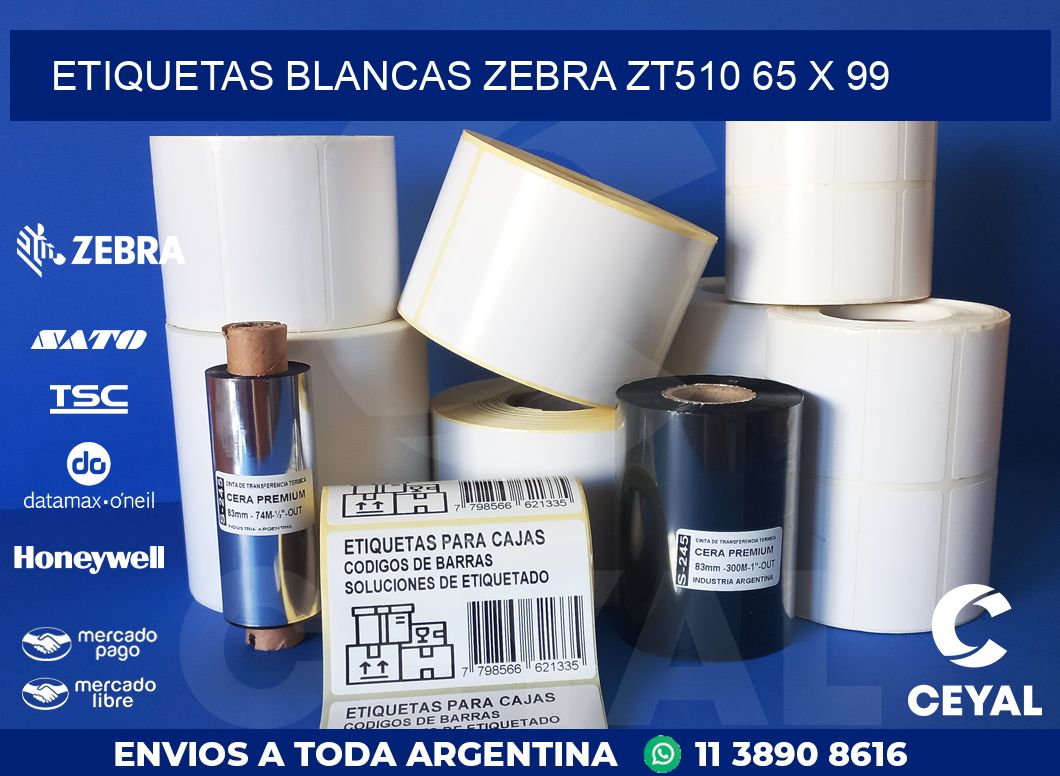 ETIQUETAS BLANCAS ZEBRA ZT510 65 x 99