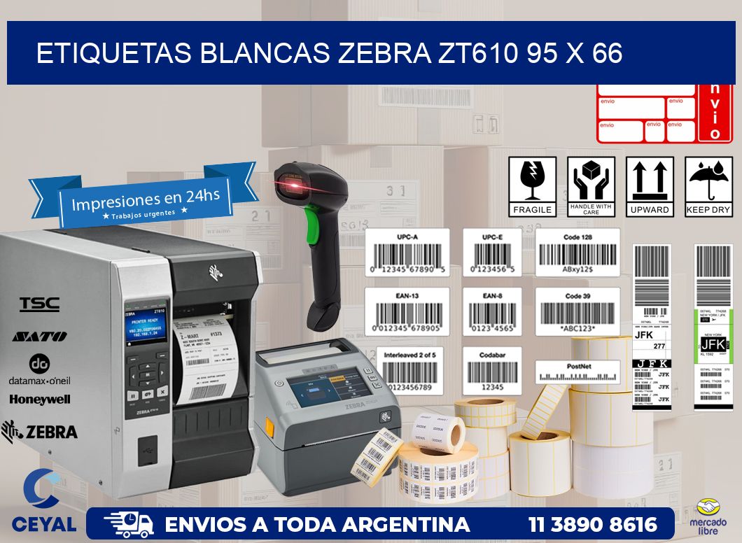 ETIQUETAS BLANCAS ZEBRA ZT610 95 x 66