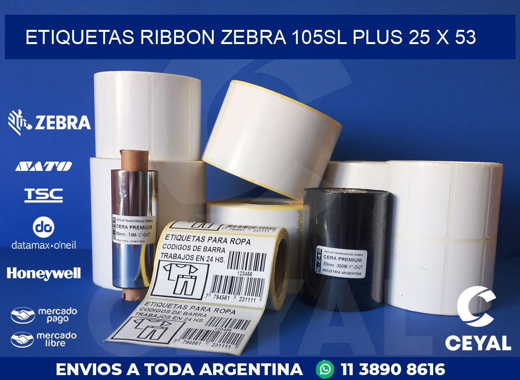 ETIQUETAS RIBBON Zebra 105SL Plus 25 x 53