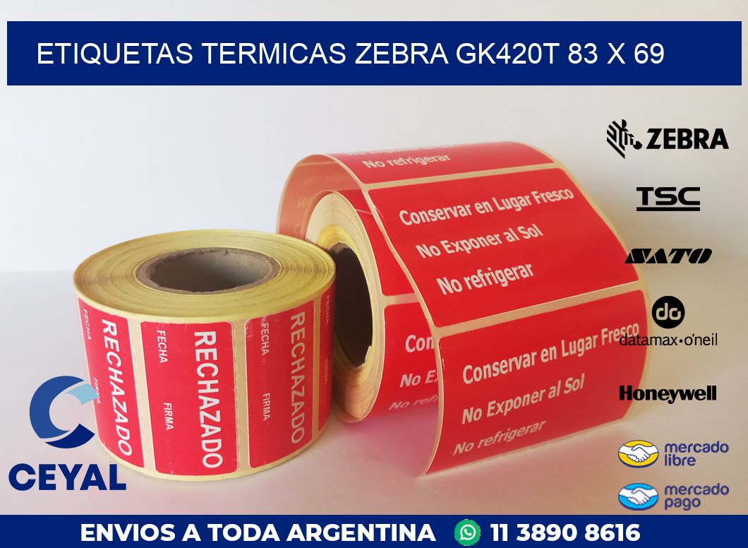 ETIQUETAS TERMICAS ZEBRA GK420T 83 x 69
