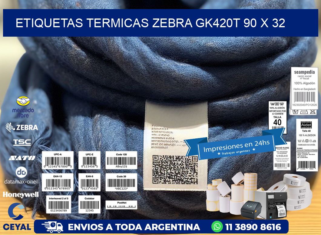 ETIQUETAS TERMICAS ZEBRA GK420T 90 x 32