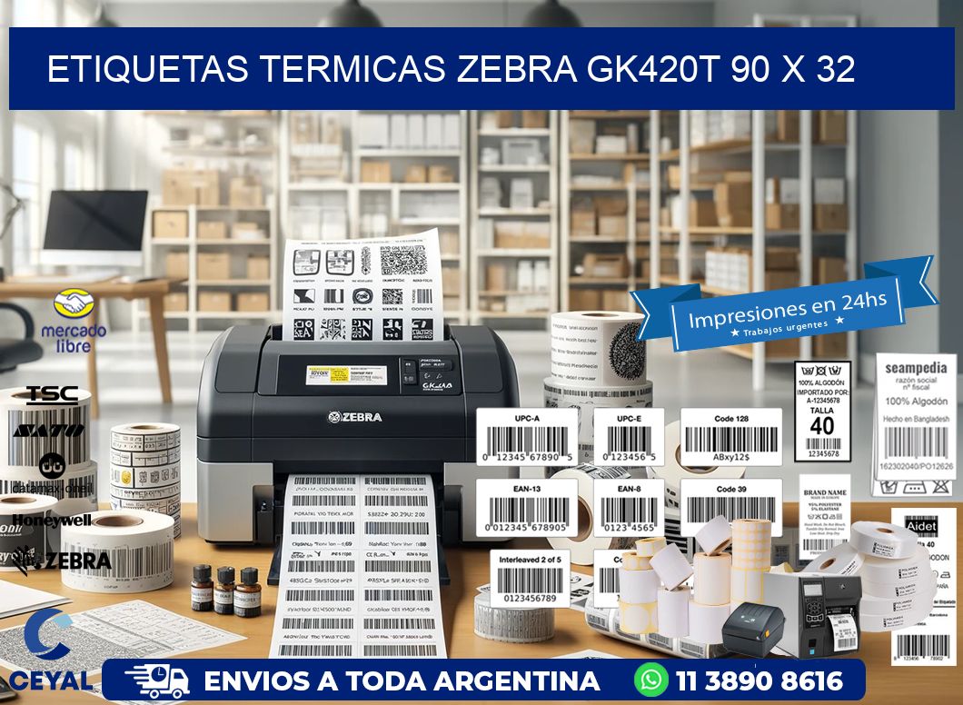 ETIQUETAS TERMICAS ZEBRA GK420T 90 x 32