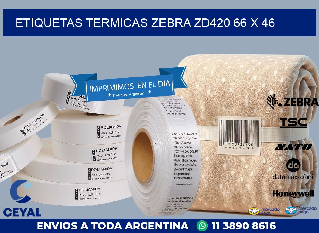 ETIQUETAS TERMICAS ZEBRA ZD420 66 x 46
