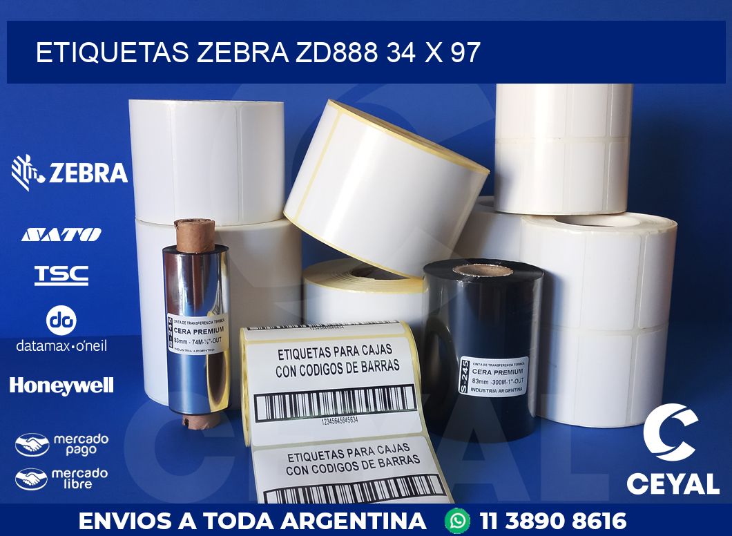ETIQUETAS Zebra ZD888 34 x 97