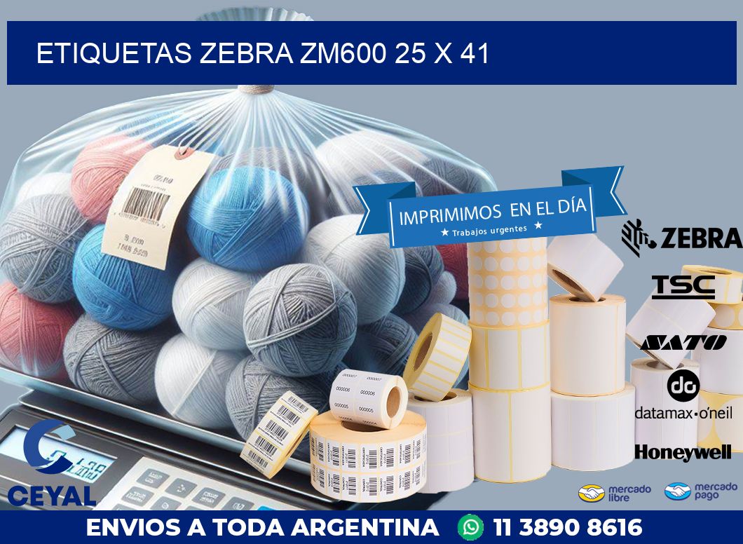 ETIQUETAS Zebra ZM600 25 x 41
