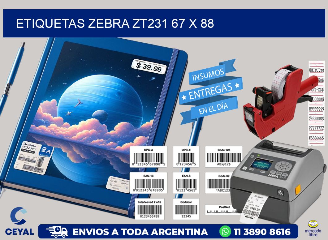 ETIQUETAS Zebra ZT231 67 x 88
