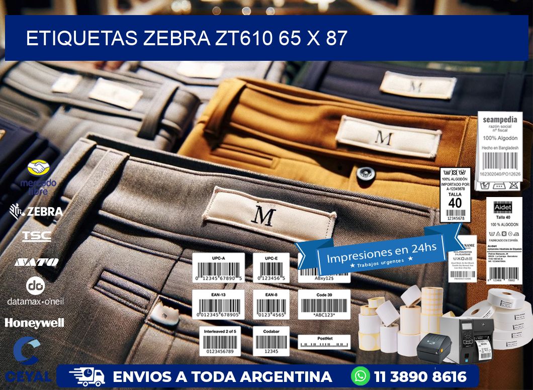 ETIQUETAS Zebra ZT610 65 x 87