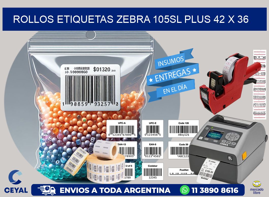 ROLLOS ETIQUETAS Zebra 105SL Plus 42 x 36