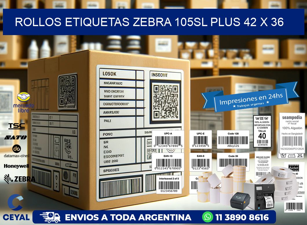 ROLLOS ETIQUETAS Zebra 105SL Plus 42 x 36