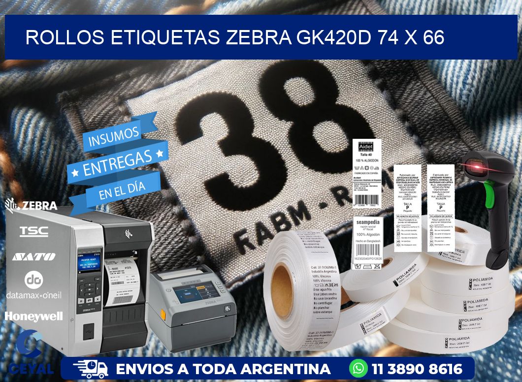 ROLLOS ETIQUETAS Zebra GK420D 74 x 66