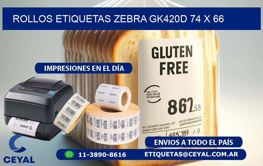 ROLLOS ETIQUETAS Zebra GK420D 74 x 66