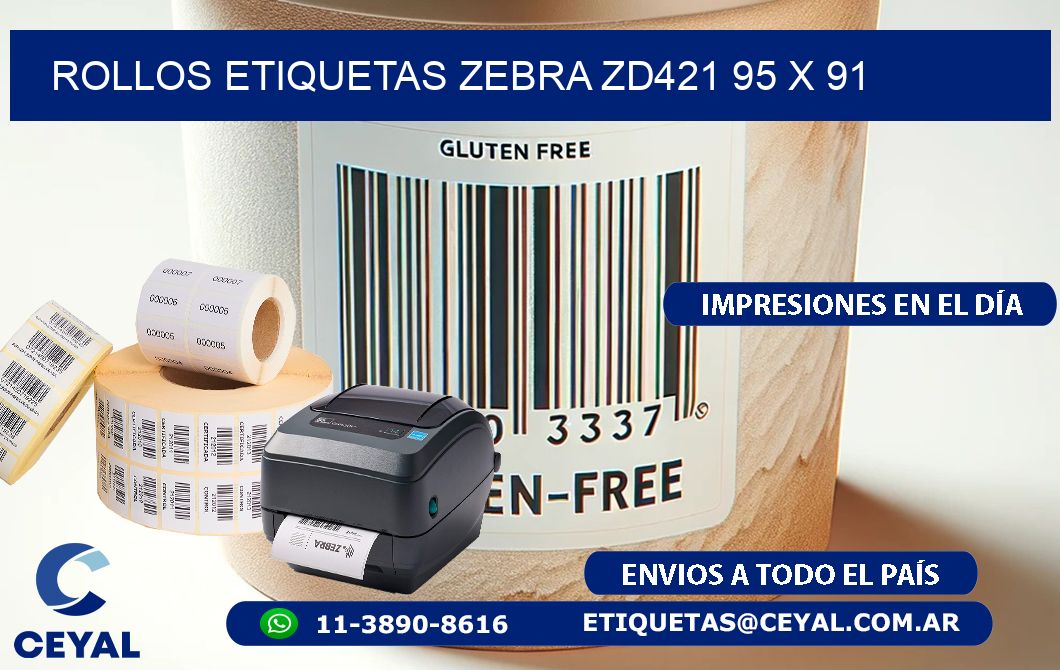 ROLLOS ETIQUETAS Zebra ZD421 95 x 91