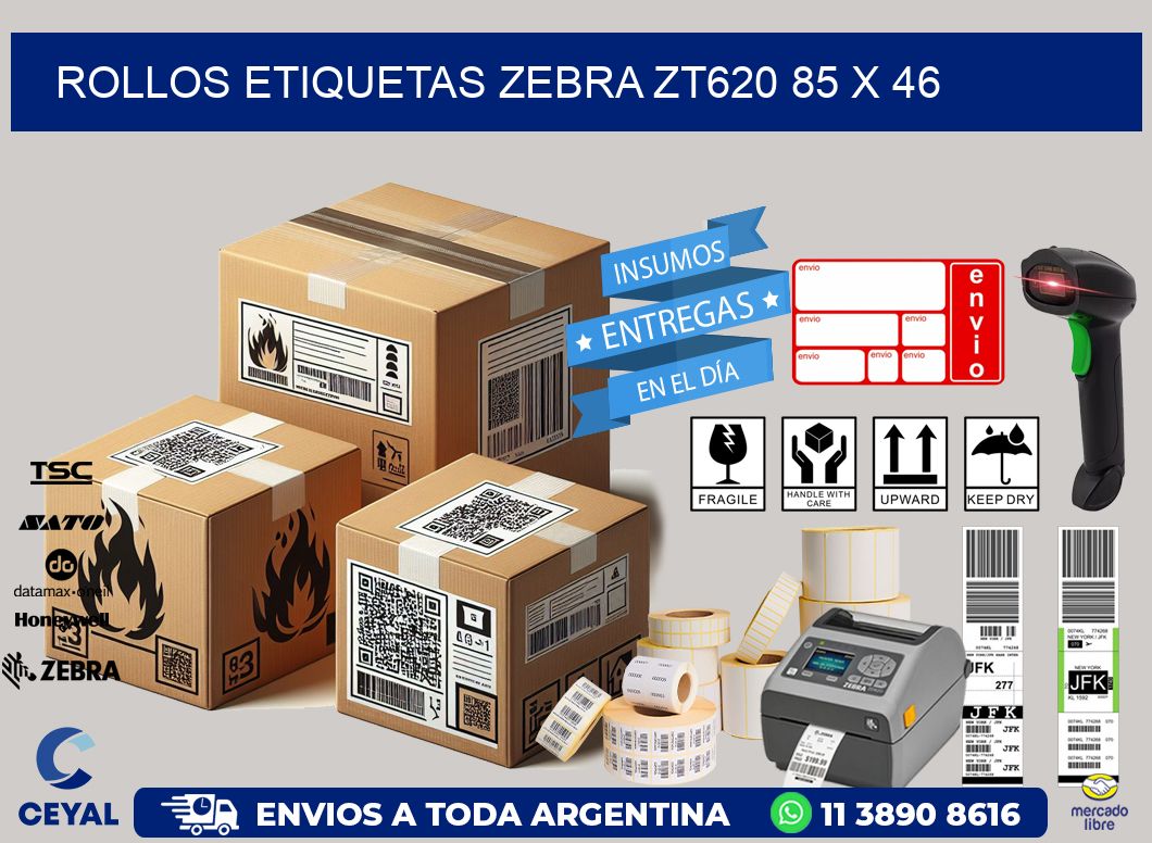 ROLLOS ETIQUETAS Zebra ZT620 85 x 46