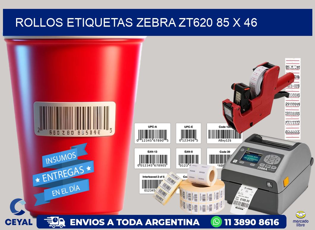 ROLLOS ETIQUETAS Zebra ZT620 85 x 46