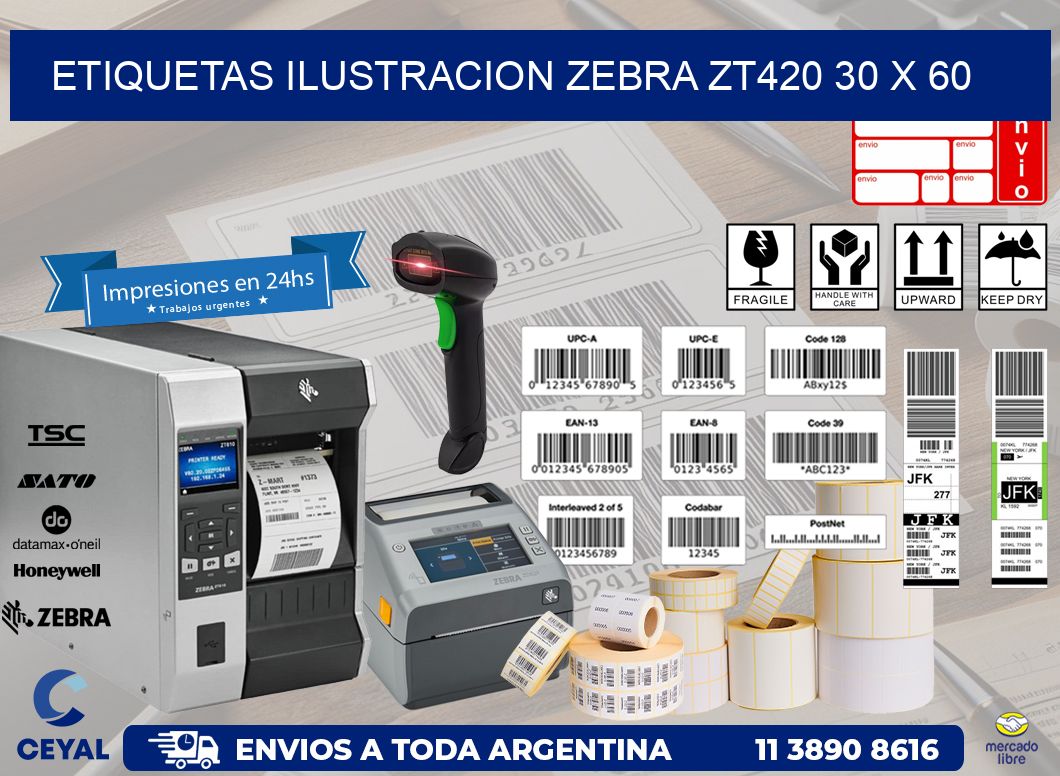 ETIQUETAS ILUSTRACION ZEBRA ZT420 30 x 60