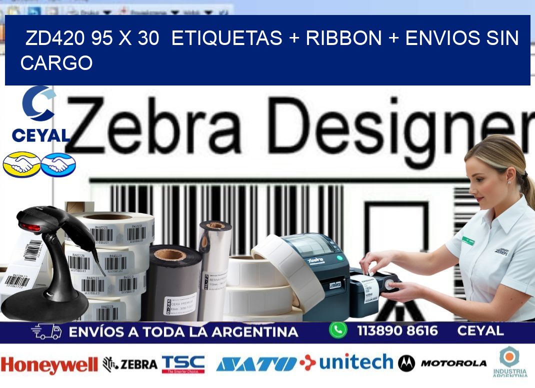 ZD420 95 x 30  etiquetas + ribbon + envios sin cargo