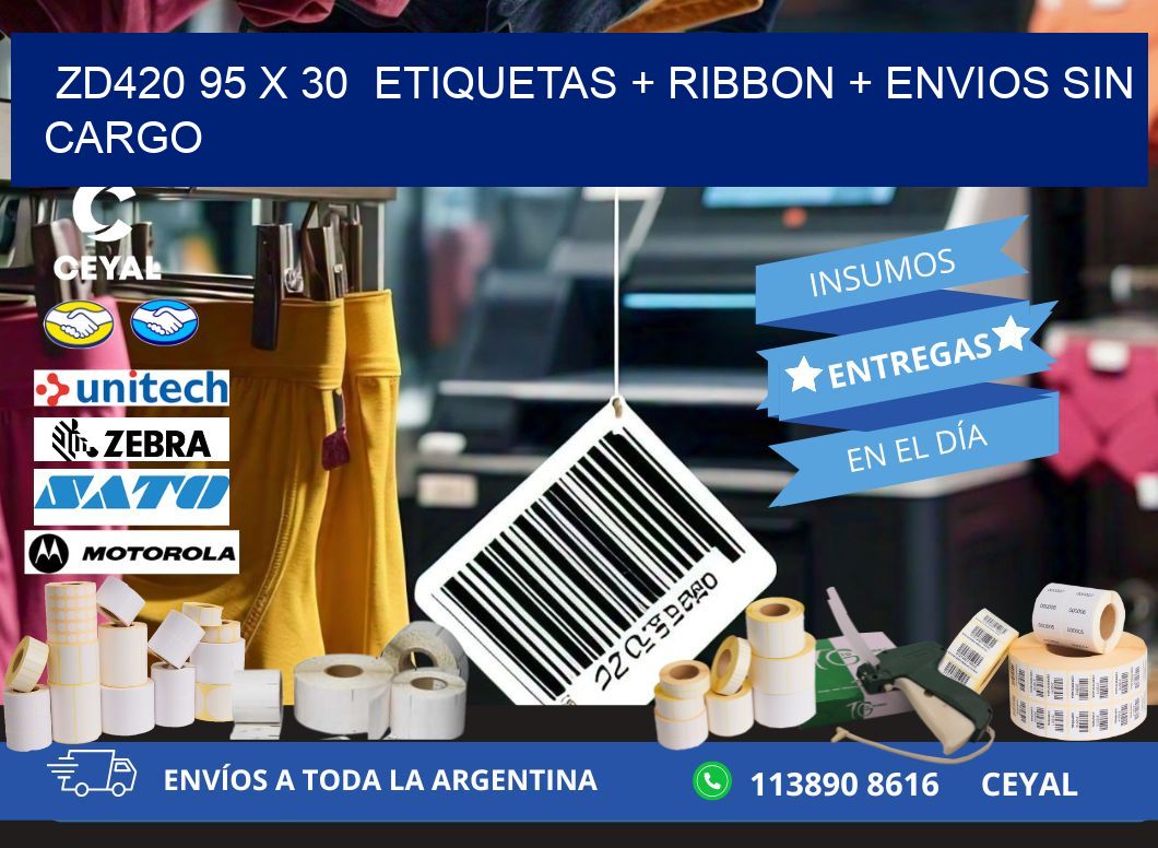 ZD420 95 x 30  etiquetas + ribbon + envios sin cargo