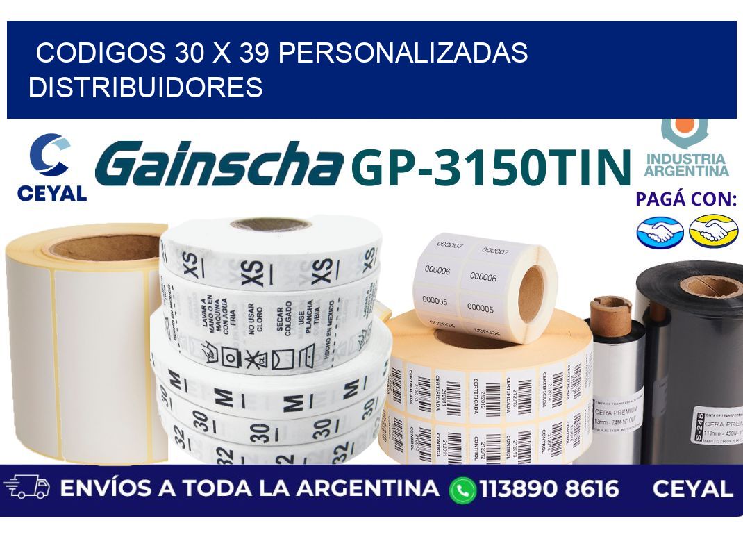 codigos 30 x 39 personalizadas distribuidores