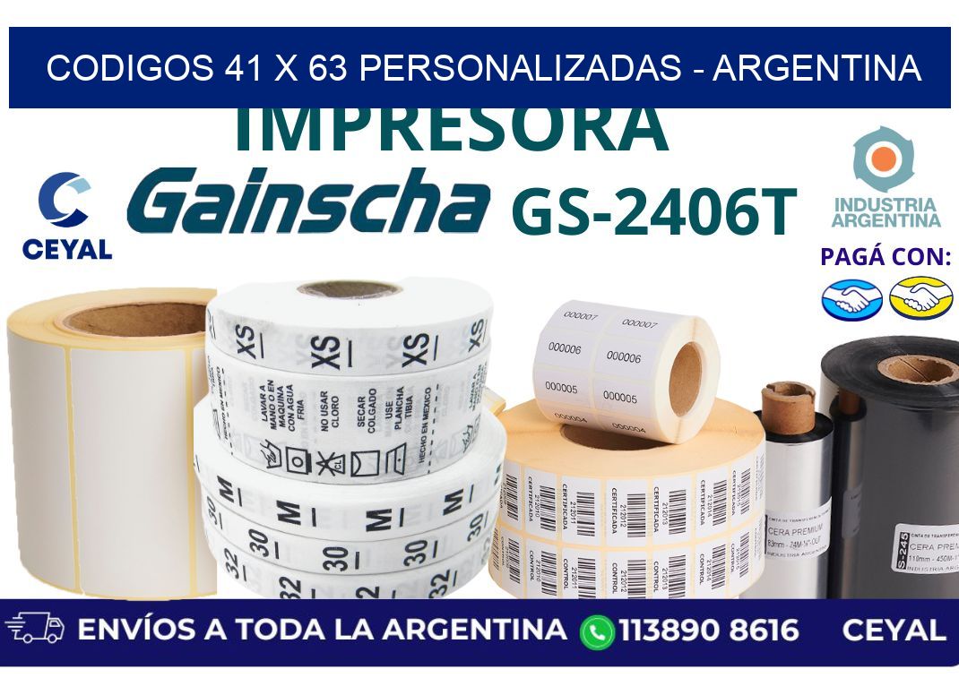 codigos 41 x 63 personalizadas - Argentina