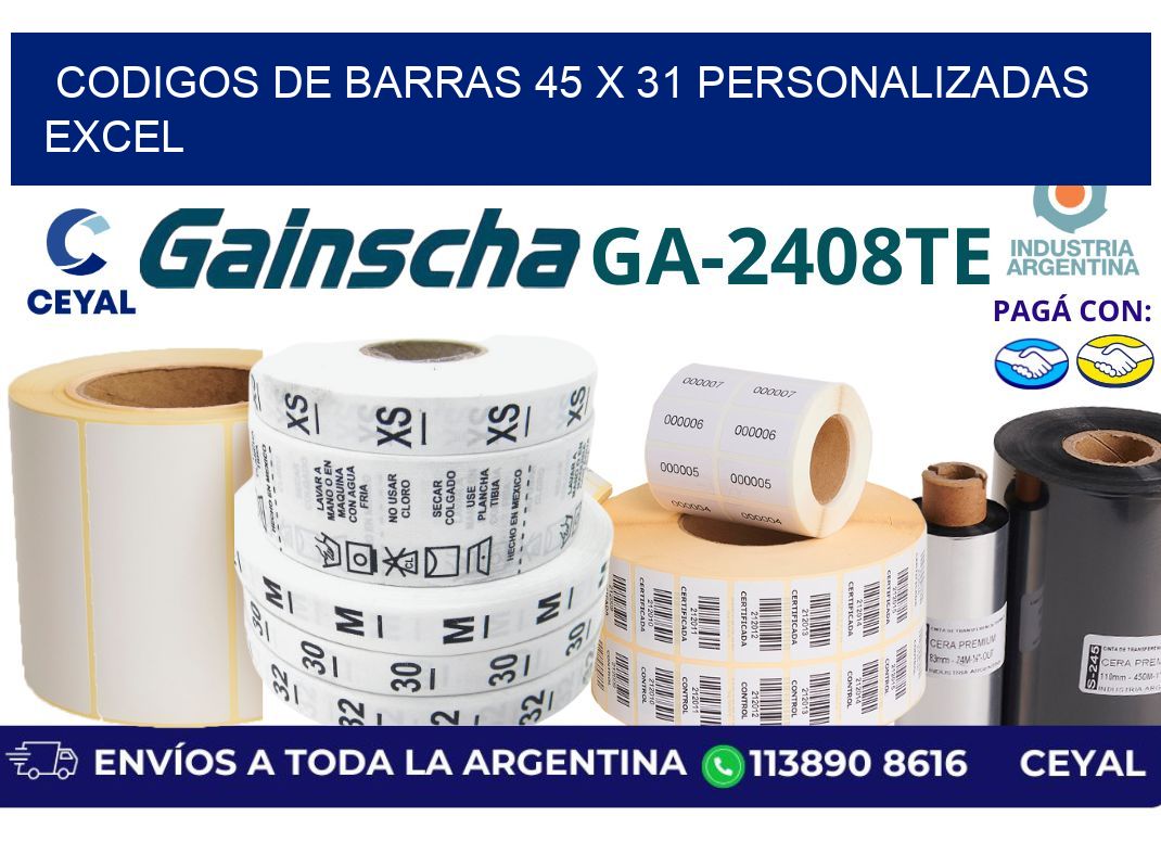codigos de barras 45 x 31 personalizadas excel