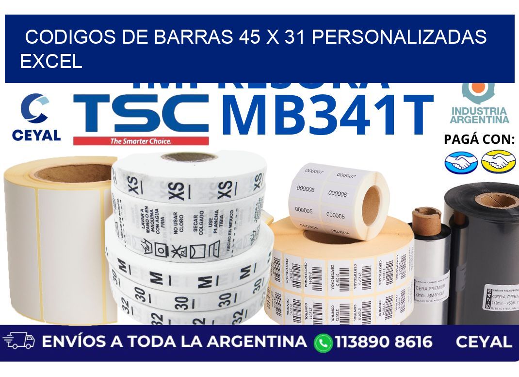 codigos de barras 45 x 31 personalizadas excel