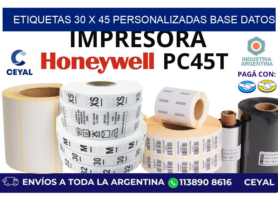etiquetas 30 x 45 personalizadas base datos